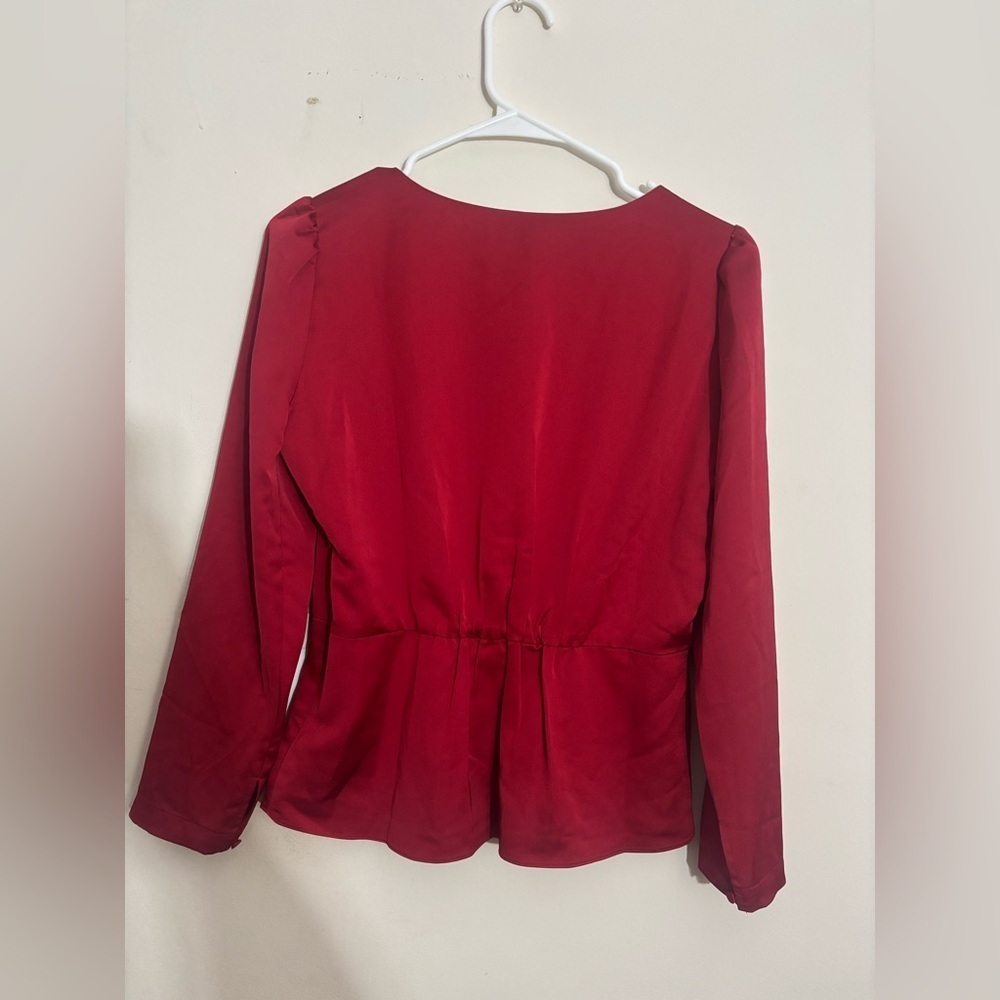 J Crew Long-Sleeve Peplum Top in Satin-Crepe Red Women's 2 - Picture 2 of 15